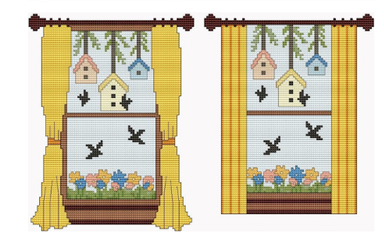 May Monthly Window View with Curtains & Blinds