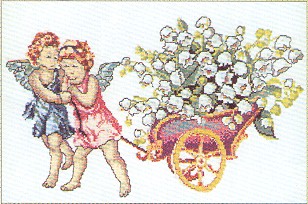 Cherubs Pulling Cart of Florals Kit